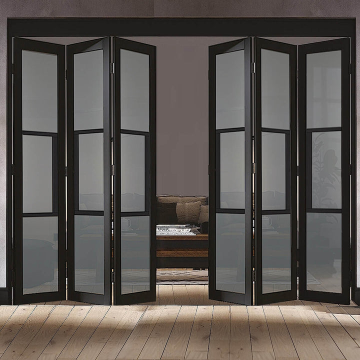 Black Tribeca 6 Door Industrial Style Folding Doors with Tinted Glass