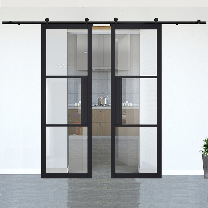 Tribeca Black Clear Glazed Double Doors with Double Sliding Door Track