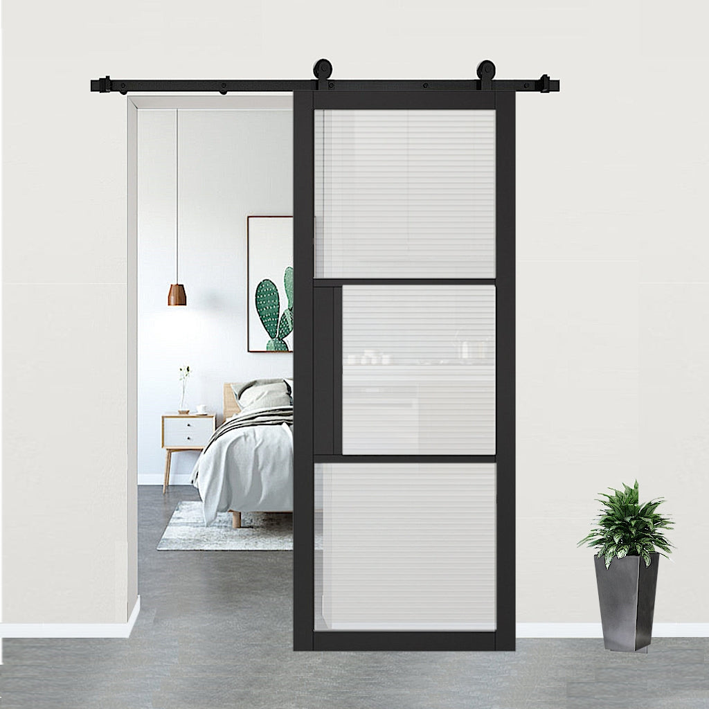 Tribeca Black Reeded Glazed Door with Top Hung Sliding Track 