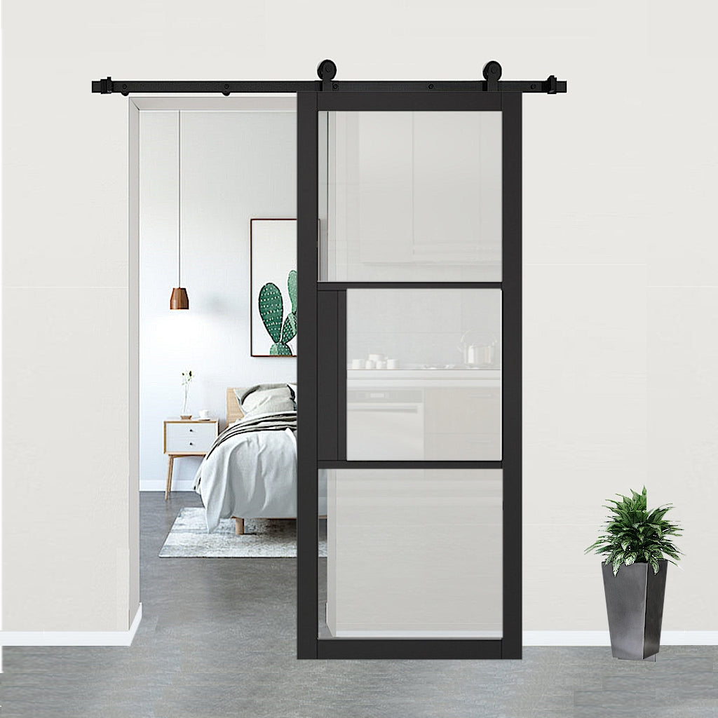Tribeca Black Clear Glazed Door with Top Hung Sliding Track