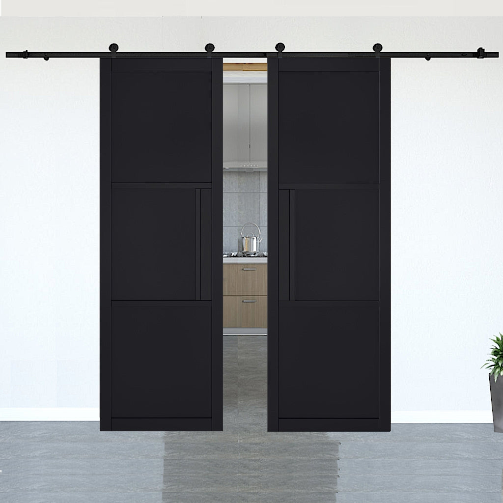 Tribeca Black Clear Glazed Double Doors with Double Sliding Door Track