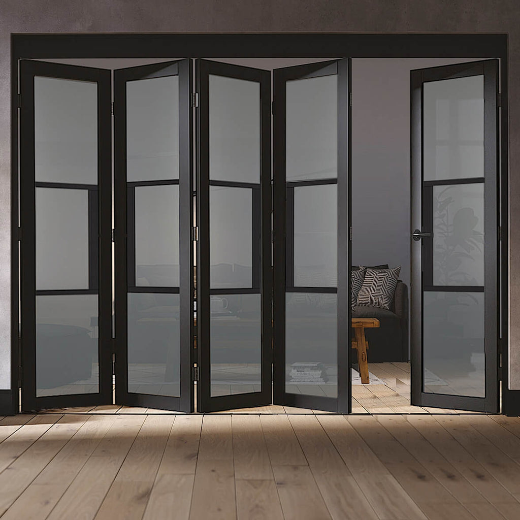 Black Tribeca 5 Door Industrial Style Folding Doors with Tinted Glass