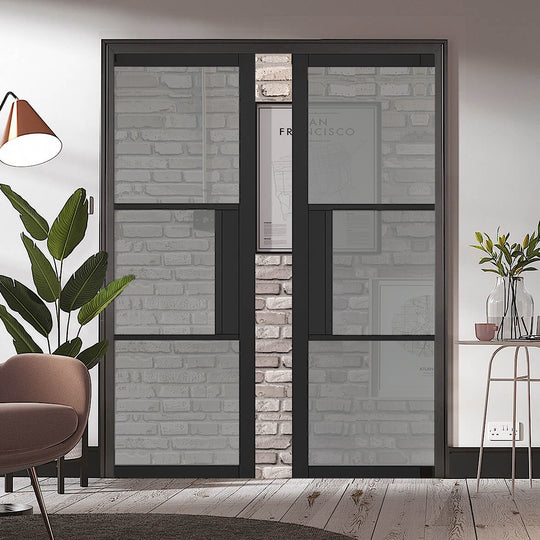 Black Tribeca 3L Tinted Glazed Double Pocket Door System