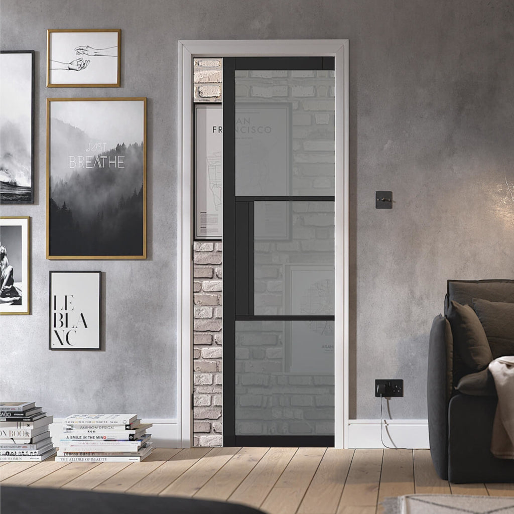 Black Tribeca 3L Tinted Glazed Pocket Door System 