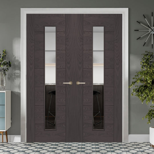Umber Grey Laminate Palermo Clear Glazed Door Pair