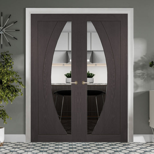 Umber Grey Laminate Salerno Clear Glazed Door Pair