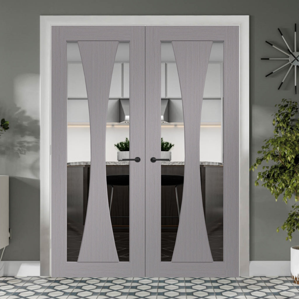 Verona Light Grey French Doors with Clear Curved Glass 