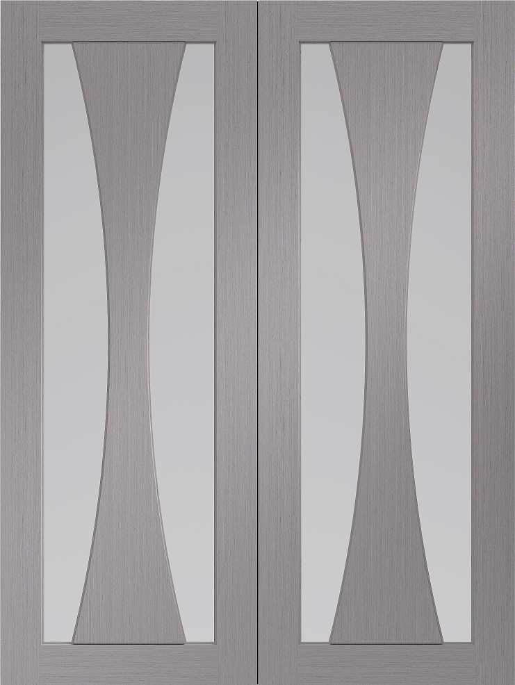 Verona Light Grey French Doors with Clear Curved Glass 