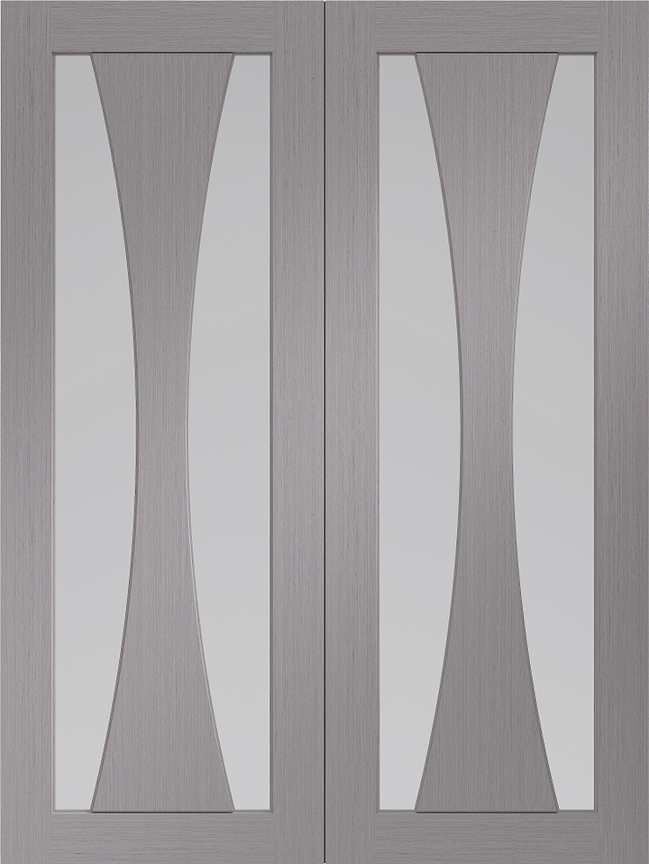 Verona Light Grey French Doors with Clear Curved Glass 