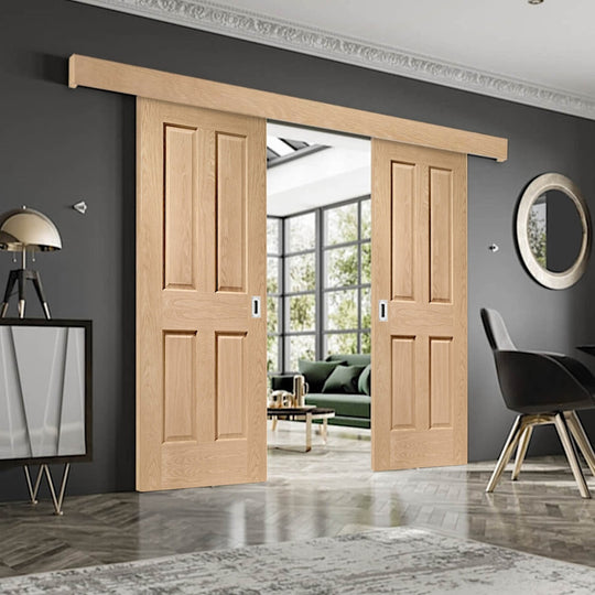 Victorian Oak Double Sliding Door System