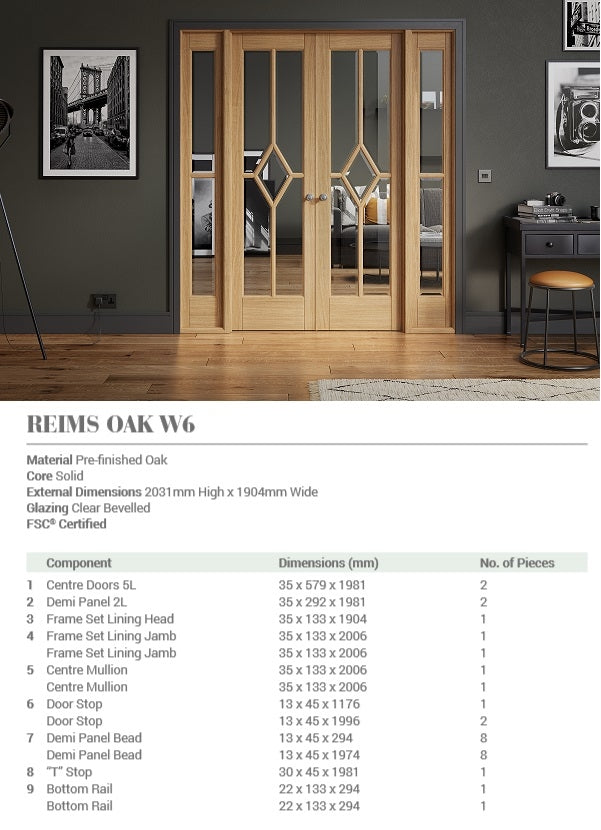Reims W6 Oak Internal Room Divider with Side Panels 