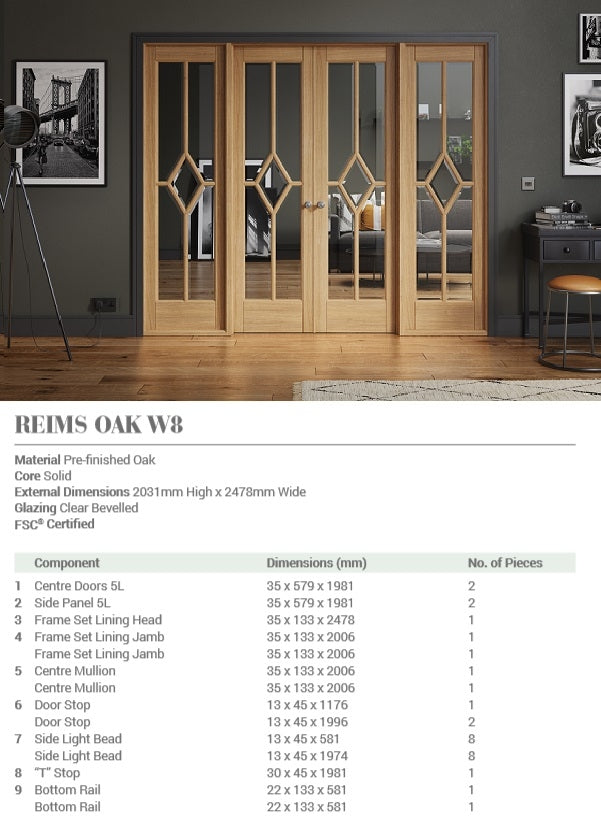 Reims W8 Oak Internal Room Divider with Side Panels 