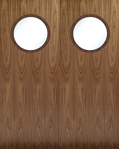 Custom Made Walnut Porthole Fire Door Pair