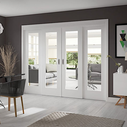 Sliding French Doors with White Pattern 10 Clear Glazed Doors