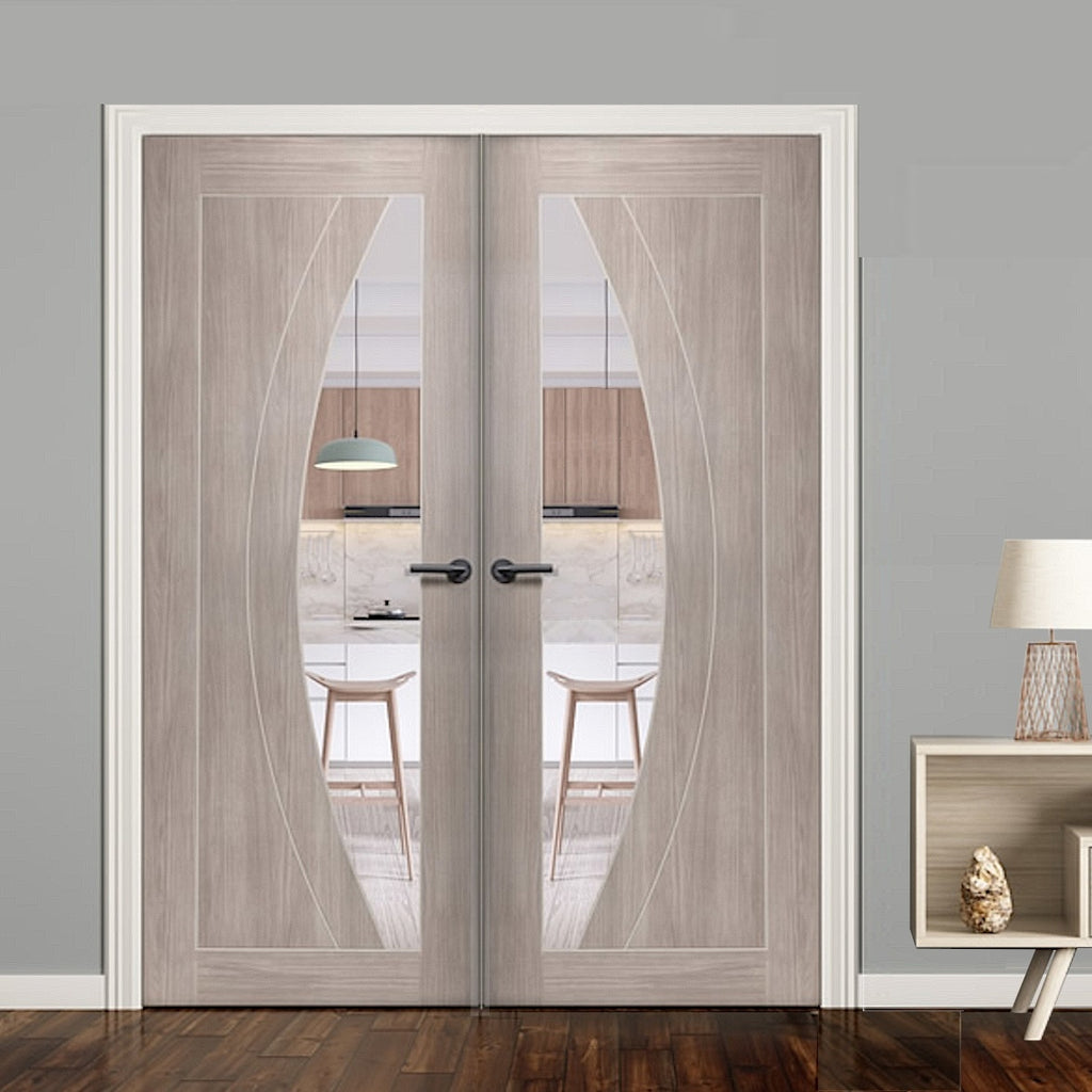 White Grey Laminate Salerno Clear Glazed Door Pair