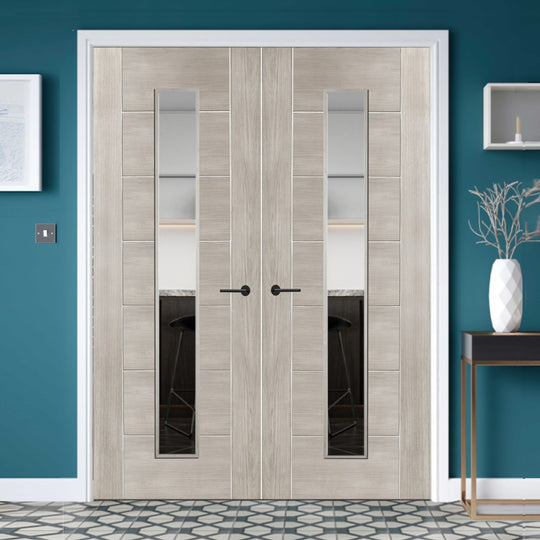 White Grey Laminate Palermo Clear Glazed Door Pair