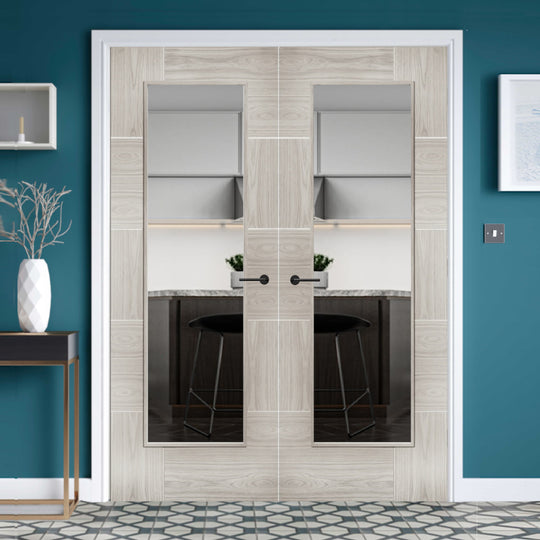 White Grey Laminate Ravenna Clear Glazed Door Pair
