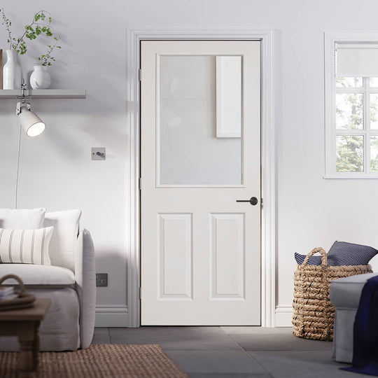 White Moulded Textured 2P 1L Glazed Internal Door