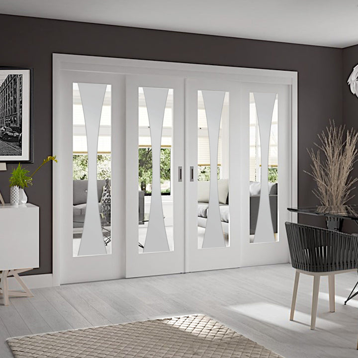 Sliding Room Divider with White Verona Glazed Doors 