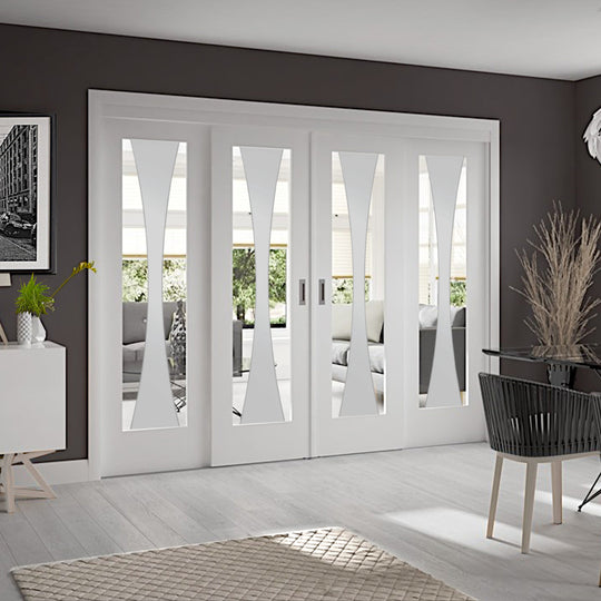 Sliding Room Divider with White Verona Glazed Doors