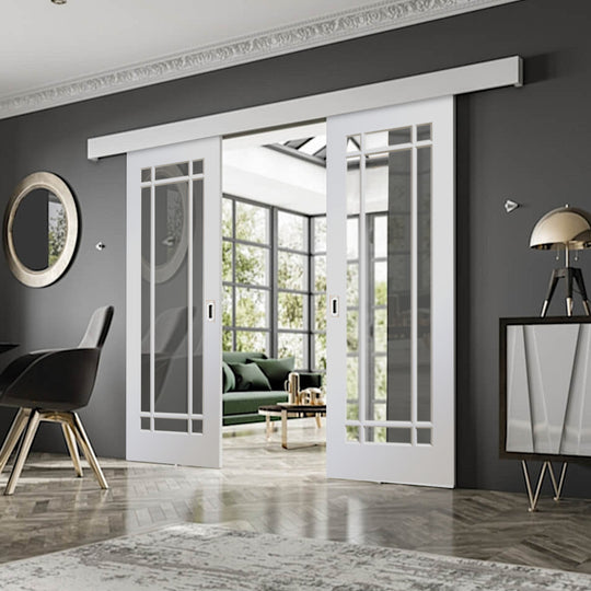 White Cheshire Double Sliding Door System Clear Glazed