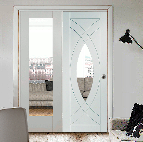 White Treviso Single Door Room Divider with Side Panel 