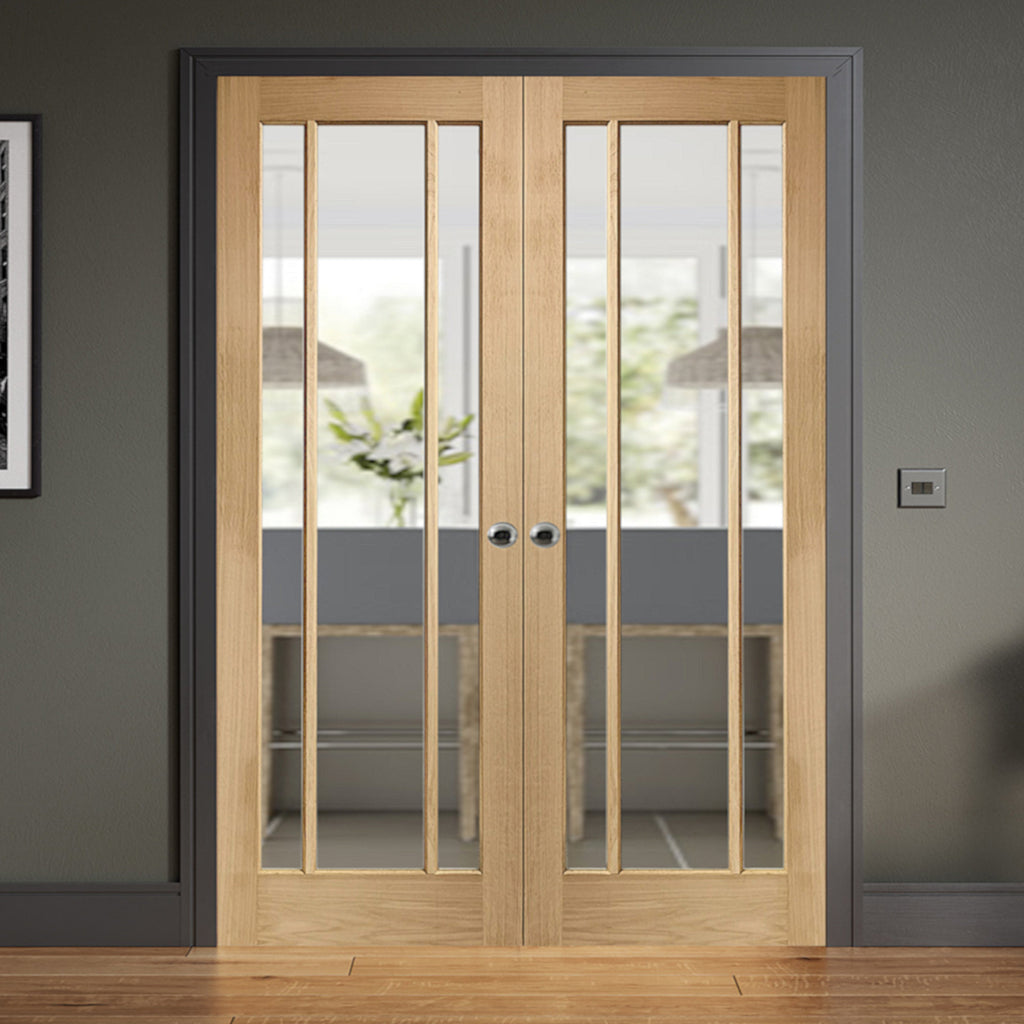 Worcester Oak Custom Made French Doors with Clear Glass 