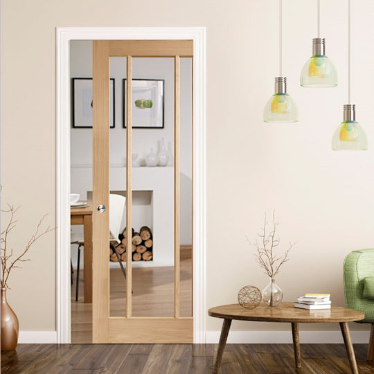 Worcester Oak Glazed Fire Rated Pocket Door System