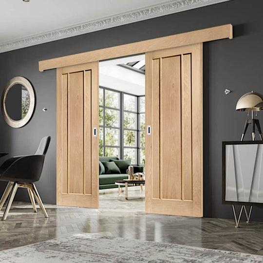 Worcester Oak Double Sliding Door System