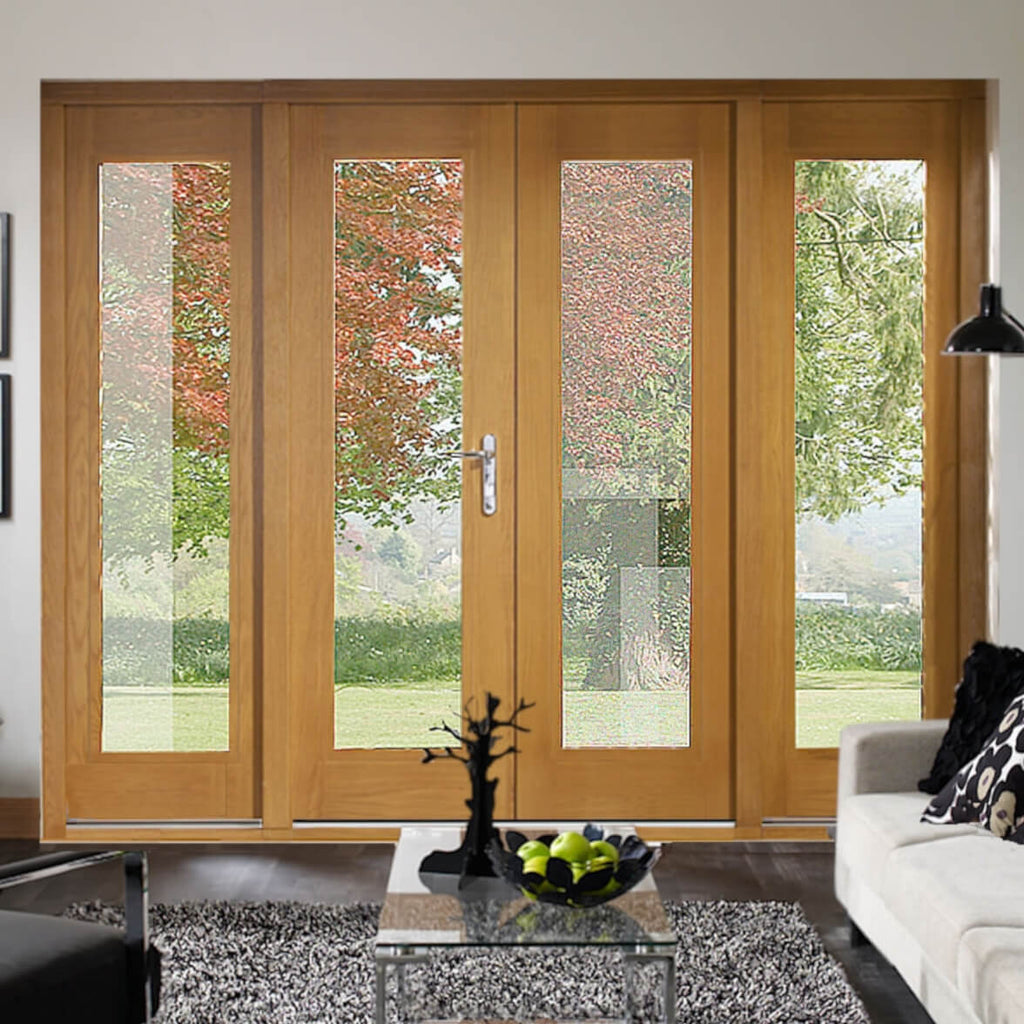 La Porte Oak 4ft French Doors With 2 Side Panels