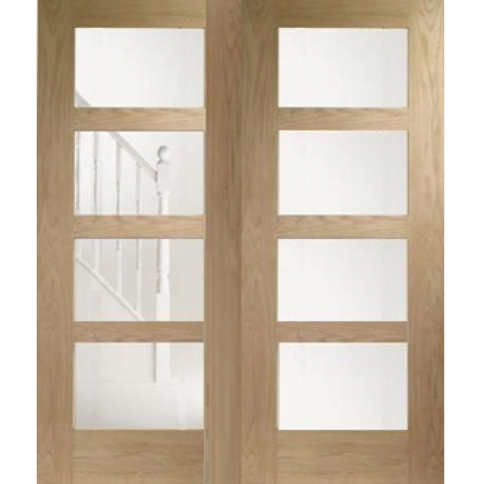 Oak Shaker 4L Clear Glazed French Doors