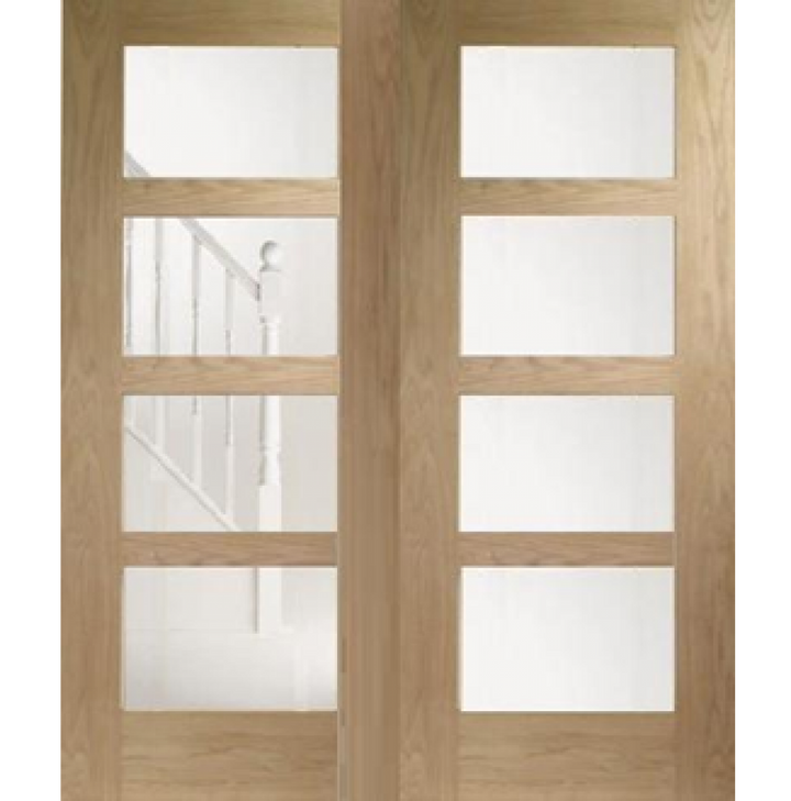 Oak Shaker 4L Clear Glazed French Doors